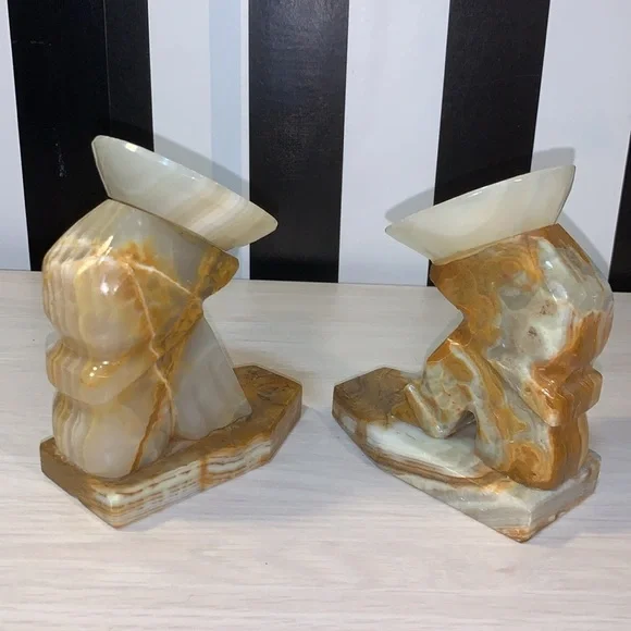 Solid Carved Stone/Rock Sleeping Man in Sombrero Book Ends Vintage Home Decor - Picture 12 of 17